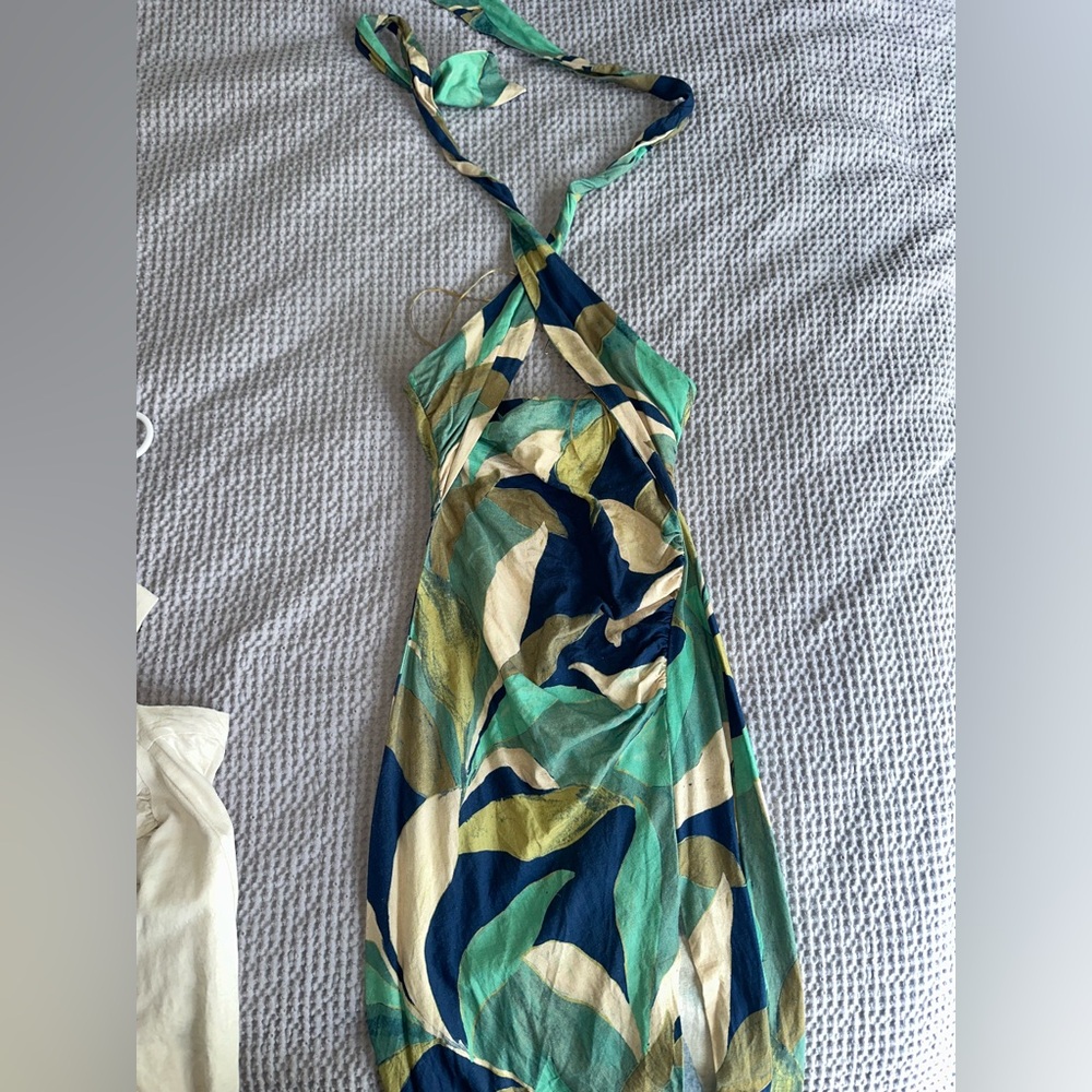 Zara Halter Dress- Blue, Green, tropical